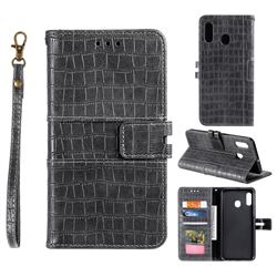 Luxury Crocodile Magnetic Leather Wallet Phone Case for Samsung Galaxy A70e - Gray