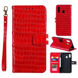 Luxury Crocodile Magnetic Leather Wallet Phone Case for Samsung Galaxy A70e - Red
