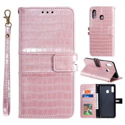 Luxury Crocodile Magnetic Leather Wallet Phone Case for Samsung Galaxy A70e - Rose Gold