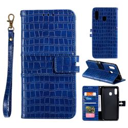 Luxury Crocodile Magnetic Leather Wallet Phone Case for Samsung Galaxy A70e - Blue