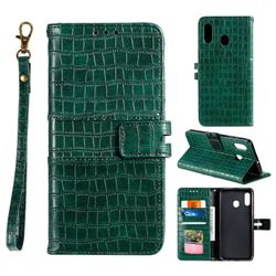 Luxury Crocodile Magnetic Leather Wallet Phone Case for Samsung Galaxy A70e - Green