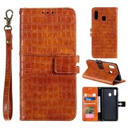 Luxury Crocodile Magnetic Leather Wallet Phone Case for Samsung Galaxy A70e - Brown