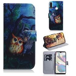 Oil Painting Owl PU Leather Wallet Case for Samsung Galaxy A70e