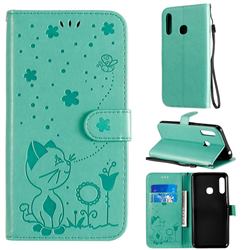 Embossing Bee and Cat Leather Wallet Case for Samsung Galaxy A70e - Green