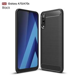 Luxury Carbon Fiber Brushed Wire Drawing Silicone TPU Back Cover for Samsung Galaxy A70s - Black