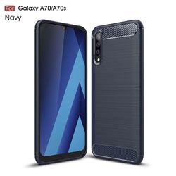 Luxury Carbon Fiber Brushed Wire Drawing Silicone TPU Back Cover for Samsung Galaxy A70s - Navy