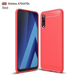 Luxury Carbon Fiber Brushed Wire Drawing Silicone TPU Back Cover for Samsung Galaxy A70s - Red
