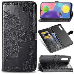 Embossing Imprint Mandala Flower Leather Wallet Case for Samsung Galaxy A70s - Black