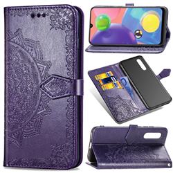 Embossing Imprint Mandala Flower Leather Wallet Case for Samsung Galaxy A70s - Purple