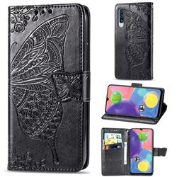Embossing Mandala Flower Butterfly Leather Wallet Case for Samsung Galaxy A70s - Black