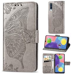 Embossing Mandala Flower Butterfly Leather Wallet Case for Samsung Galaxy A70s - Gray