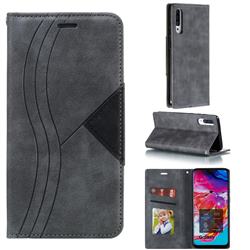 Retro S Streak Magnetic Leather Wallet Phone Case for Samsung Galaxy A70s - Gray