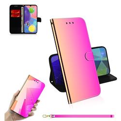 Shining Mirror Like Surface Leather Wallet Case for Samsung Galaxy A70s - Rainbow Gradient