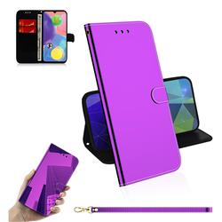 Shining Mirror Like Surface Leather Wallet Case for Samsung Galaxy A70s - Purple