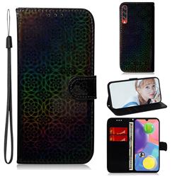 Laser Circle Shining Leather Wallet Phone Case for Samsung Galaxy A70s - Black