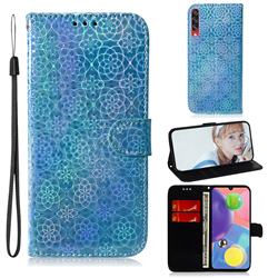 Laser Circle Shining Leather Wallet Phone Case for Samsung Galaxy A70s - Blue