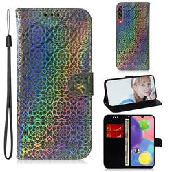 Laser Circle Shining Leather Wallet Phone Case for Samsung Galaxy A70s - Silver