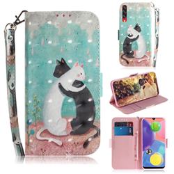 Black and White Cat 3D Painted Leather Wallet Phone Case for Samsung Galaxy A70s