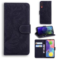 Intricate Embossing Tiger Face Leather Wallet Case for Samsung Galaxy A70s - Black