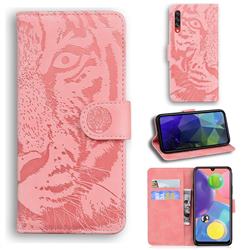 Intricate Embossing Tiger Face Leather Wallet Case for Samsung Galaxy A70s - Pink