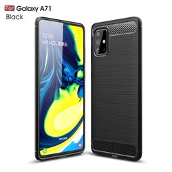 Luxury Carbon Fiber Brushed Wire Drawing Silicone TPU Back Cover for Samsung Galaxy A71 4G - Black