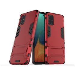 Armor Premium Tactical Grip Kickstand Shockproof Dual Layer Rugged Hard Cover for Samsung Galaxy A71 4G - Wine Red