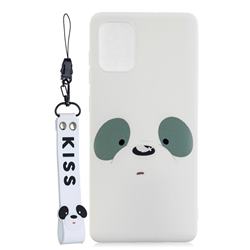 White Feather Panda Soft Kiss Candy Hand Strap Silicone Case for Samsung Galaxy A71 4G