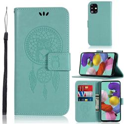 Intricate Embossing Owl Campanula Leather Wallet Case for Samsung Galaxy A71 4G - Green