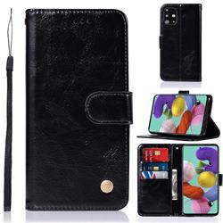 Luxury Retro Leather Wallet Case for Samsung Galaxy A71 4G - Black