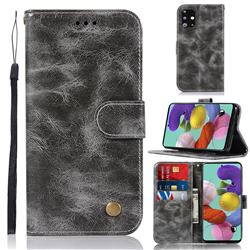 Luxury Retro Leather Wallet Case for Samsung Galaxy A71 4G - Gray