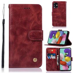 Luxury Retro Leather Wallet Case for Samsung Galaxy A71 4G - Wine Red