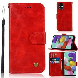 Luxury Retro Leather Wallet Case for Samsung Galaxy A71 4G - Red