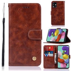 Luxury Retro Leather Wallet Case for Samsung Galaxy A71 4G - Brown