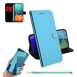 Shining Mirror Like Surface Leather Wallet Case for Samsung Galaxy A71 4G - Blue
