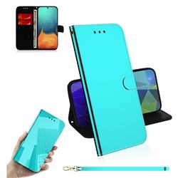 Shining Mirror Like Surface Leather Wallet Case for Samsung Galaxy A71 4G - Mint Green