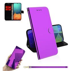 Shining Mirror Like Surface Leather Wallet Case for Samsung Galaxy A71 4G - Purple
