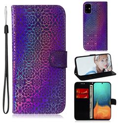 Laser Circle Shining Leather Wallet Phone Case for Samsung Galaxy A71 4G - Purple