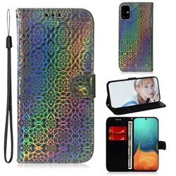 Laser Circle Shining Leather Wallet Phone Case for Samsung Galaxy A71 4G - Silver