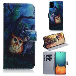 Oil Painting Owl PU Leather Wallet Case for Samsung Galaxy A71 4G