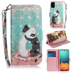 Black and White Cat 3D Painted Leather Wallet Phone Case for Samsung Galaxy A71 4G