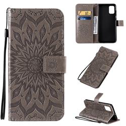Embossing Sunflower Leather Wallet Case for Samsung Galaxy A71 4G - Gray