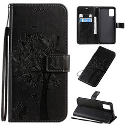 Embossing Butterfly Tree Leather Wallet Case for Samsung Galaxy A71 4G - Black