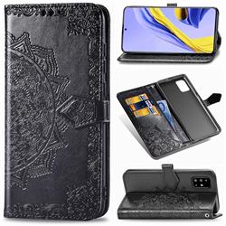 Embossing Imprint Mandala Flower Leather Wallet Case for Samsung Galaxy A71 4G - Black
