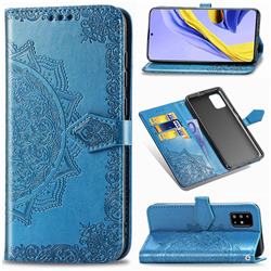Embossing Imprint Mandala Flower Leather Wallet Case for Samsung Galaxy A71 4G - Blue