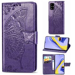 Embossing Mandala Flower Butterfly Leather Wallet Case for Samsung Galaxy A71 4G - Dark Purple