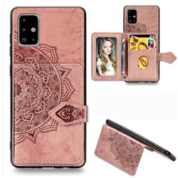 Mandala Flower Cloth Multifunction Stand Card Leather Phone Case for Samsung Galaxy A71 4G - Rose Gold