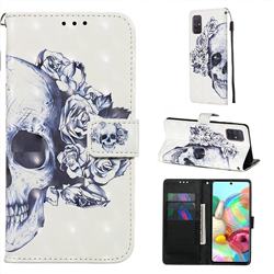 Skull Flower 3D Painted Leather Wallet Case for Samsung Galaxy A71 4G