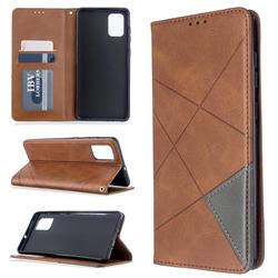 Prismatic Slim Magnetic Sucking Stitching Wallet Flip Cover for Samsung Galaxy A71 4G - Brown