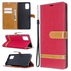 Jeans Cowboy Denim Leather Wallet Case for Samsung Galaxy A71 4G - Red