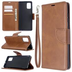 Classic Sheepskin PU Leather Phone Wallet Case for Samsung Galaxy A71 4G - Brown